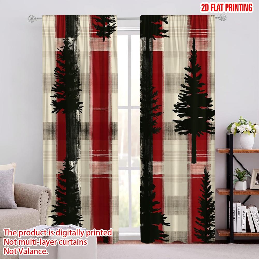 

2pcs,2D plane printing Curtains Digital Printed Christmas Trees Buffalo Plaid (2) Polyester Fabric (without rod) Festive Ldeal 52.50 × 116.00 cm 2 pcs