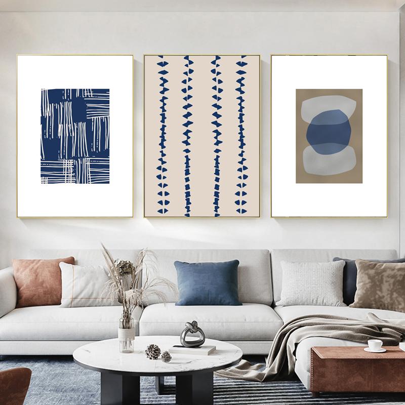 

Nordic Modern Abstract Blue Geometric Lines Color Block Literary Wall Art Canvas Painting Posters For Living Room Home Decor