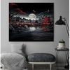 OIOVOIO Japanese Riverside Tapestry,Mountain Forest Nature Tapestry for Bedroom,Black and White Moon Landscape Wall Hanging,Aesthetic Anime Art Decor
