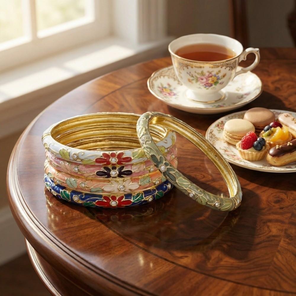 Enamel Vintage Cloisonne Bangle Traditional Women's Hand Bracelet Chinese Flower Bangle  Ladies