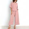 Women's Casual Fashion Sexy Long And Short Sleeve Pullover Shirt Round Neck Literary Retro Color Casual Split Suit