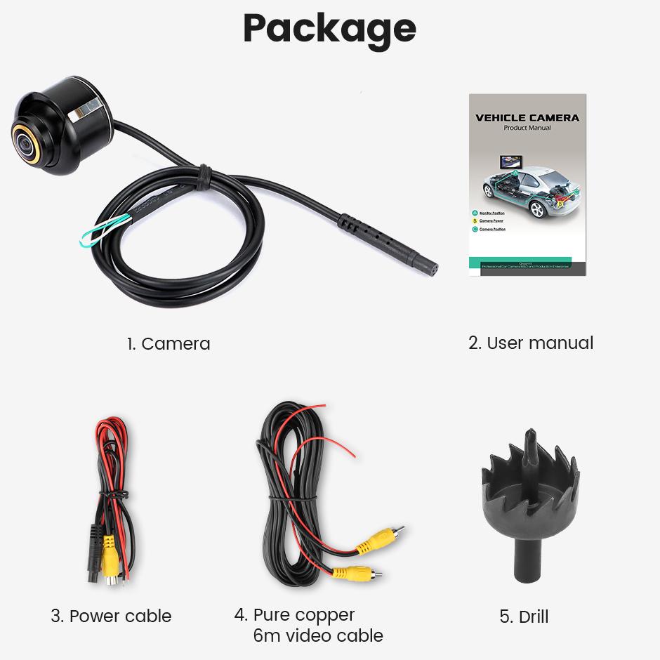 170° AHD 1920x1080P CBVS 720P Black Rear View Backup Parking Camera Metal Body Car Reversing Fisheye Lens Camera