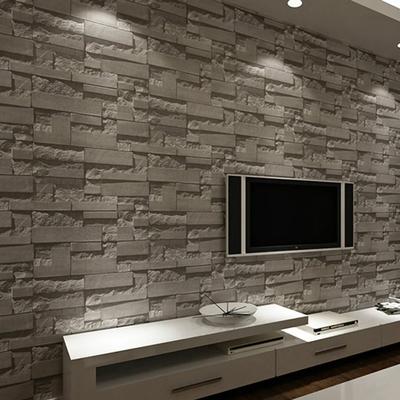 Slate Stone Brick Effect Washable Vinyl PVC Wall Paper Living Room Background Wallcovering Wallpaper Black Grey Stacked Brick