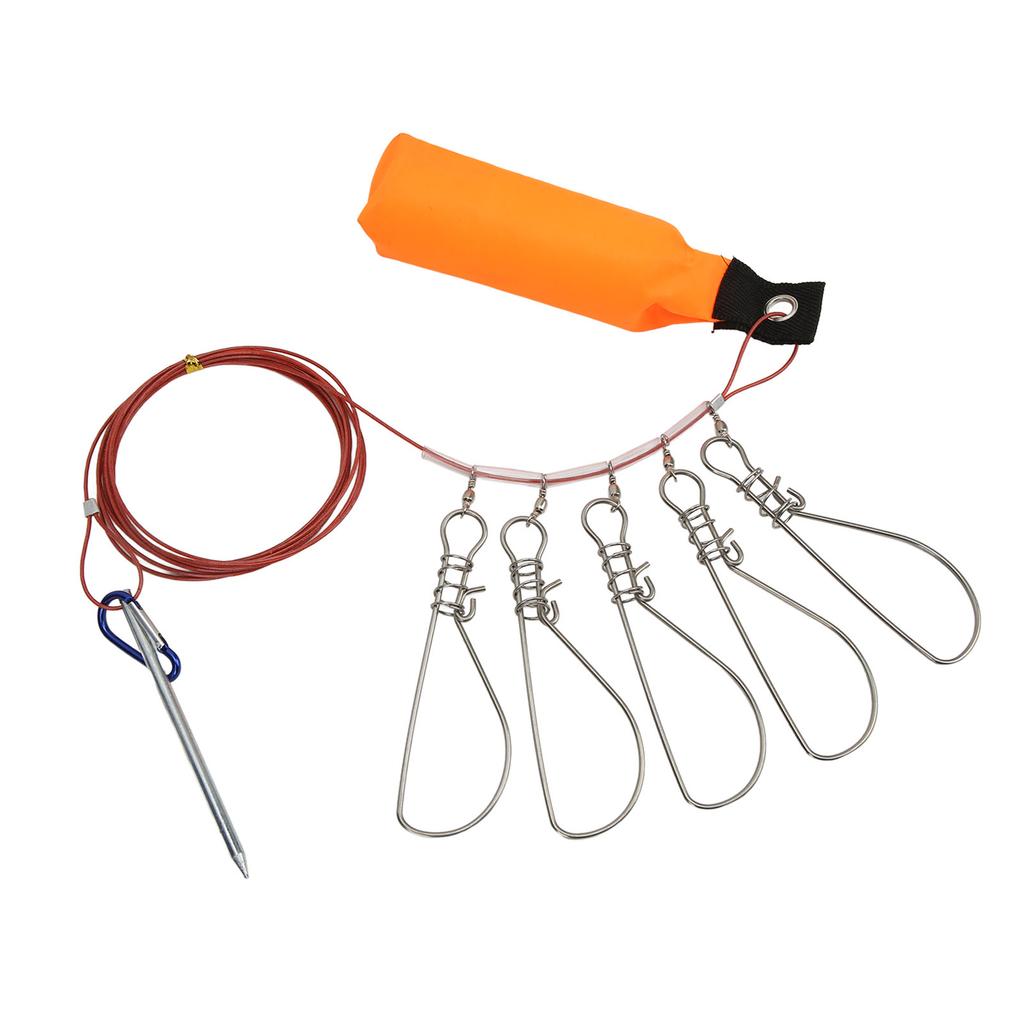 Live Fish Lock with Foam Float Stick Steel Wire Fishing Lock Buckle Fish Stringer Kit for Outdoor