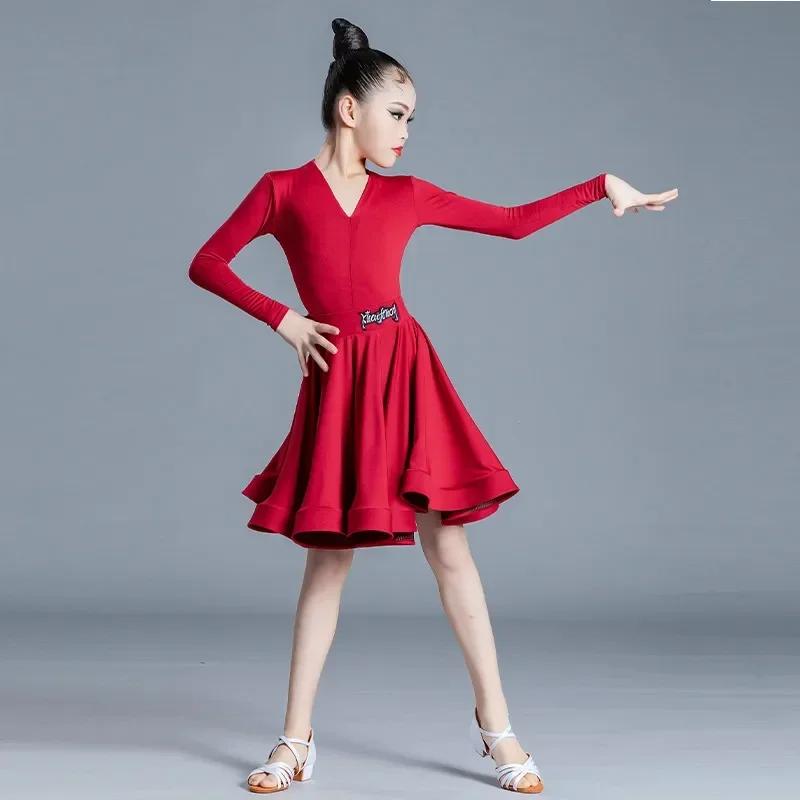 Children's Latin Dance  Girls' Dance Practice Dress Latin Dance Dress Long Sleeve Competition Split Dress Women's Perfo