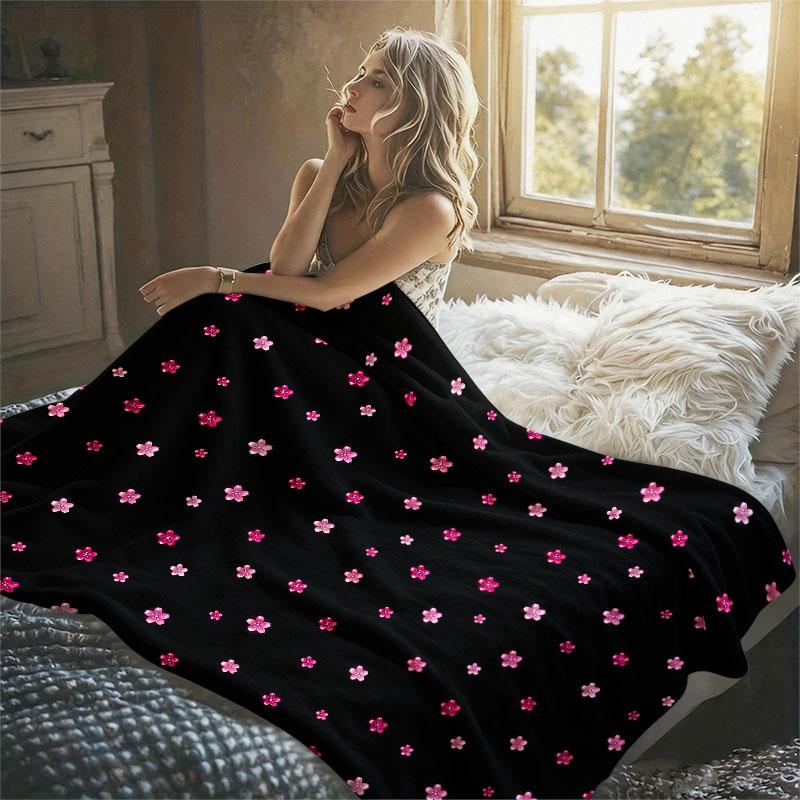 Pink Sakura Print Flannel Blanket Warm Soft Halloween Christmas Decorative Couch Warm Cozy All-Season Gift