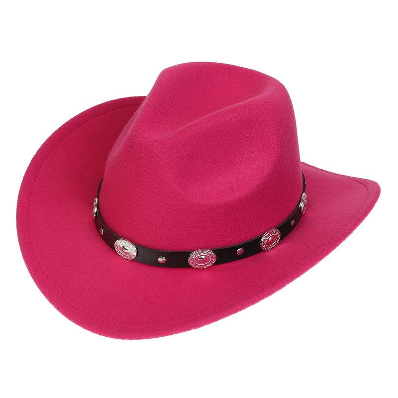 Western Cowboy Top Hat Spring And Autumn New Jazz Hat Big Brim Pentagram Belt Accessories Felt Hat Men And Women