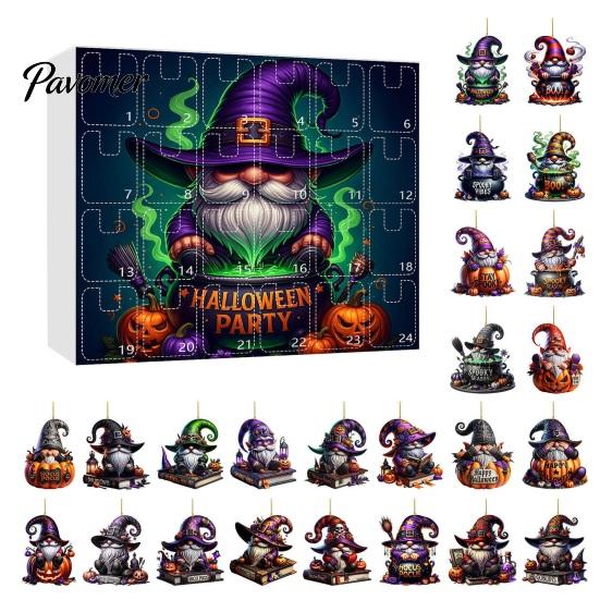 Acrylic Halloween Ornaments 2025 Gnome Advent Calendar 2D Hanging Multi-purpose Decor Set 24 Days Countdown for Holiday Home Festive Decorations