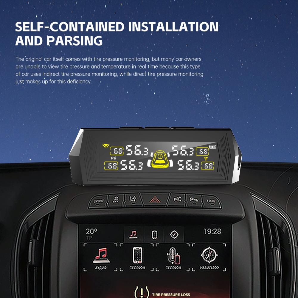 0-6.8Bar Digital LCD Display T21 Automobile Accessories Tyre Temperature Monitor USB / Solar TPMS