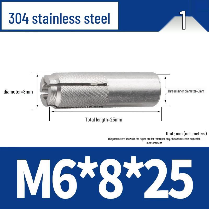 304 Stainless Steel Internal Expansion Screw and Wall Plug, Flat Expansion, M6/M8/M10/M12