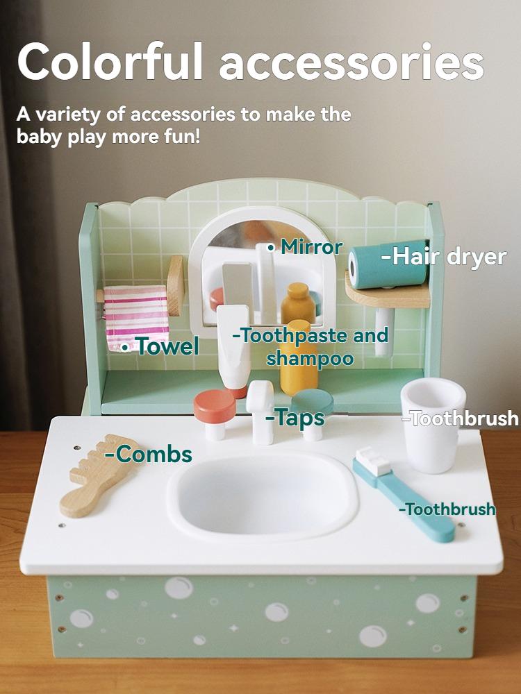 Children Wooden Dressing Table Role Play Set Toy Kids Girls Vanity Mirror Make Up Desk Toy Play