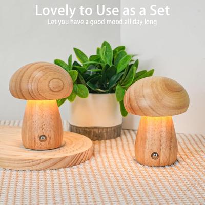 Wooden Creative Mushroom Night Light Stepless Dimming Bedside Table Lamp 3 Color Rechargeable Sleeping Nightlights For Room