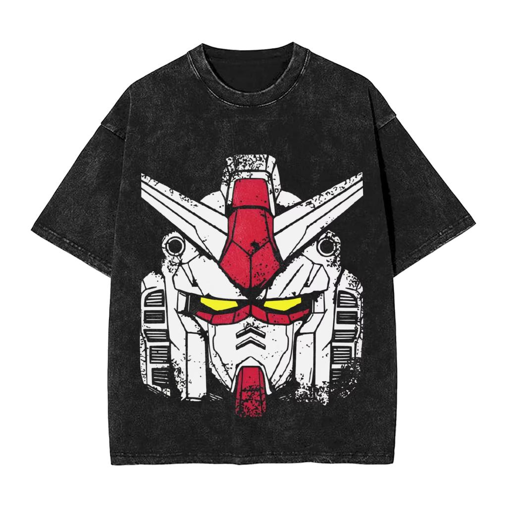 Mobile Suit Gundam Anime Harajuku Washed Retro Vintage T-Shirt Cotton Men's Streetwear Oversized Women's Short Sleeve