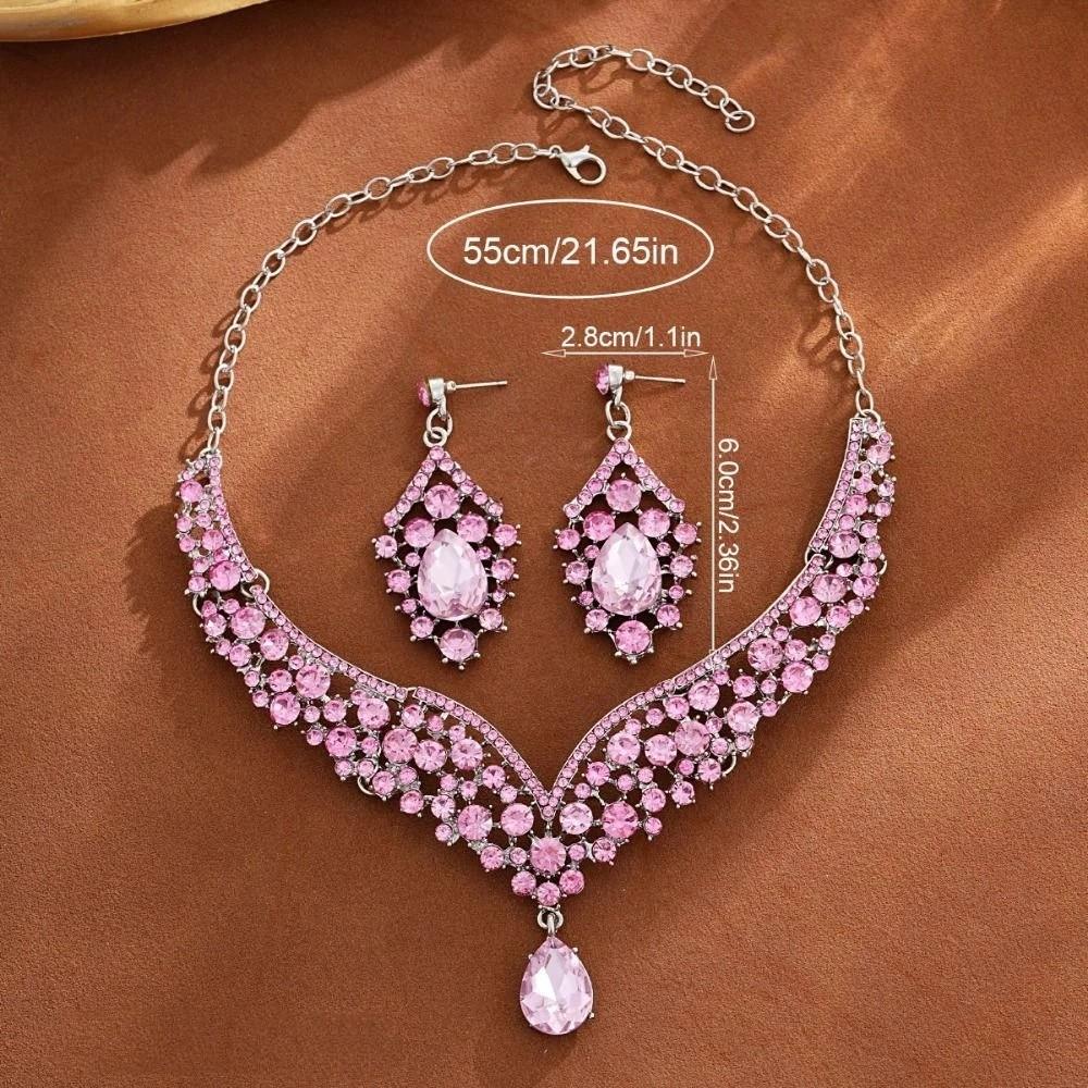 Earrings Wedding Bridal Accessories V-Necklace Rhinestone Jewelry Set Girl Fashion Accessory