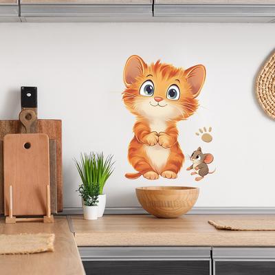 Self-adhesive Cartoon Cat and Mouse Bedroom Living Room Home Background Decoration Wall Sticker