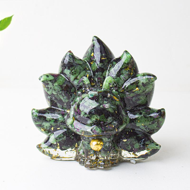 Mythical Creature Resin Crystal Nine Tailed Fox Ornament For Tabletop Decor Gift