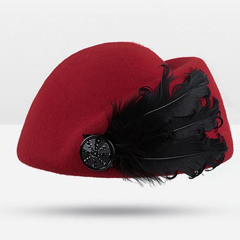 

Винтажная шерстяная шляпа женская шляпа стюардессы женская шерстяная джазовая шляпа зимняя теплая шляпа красный