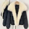 Europe, America, autumn and winter new real lamb wool collar short white duck down jacket fur jacket fashion thickened warm