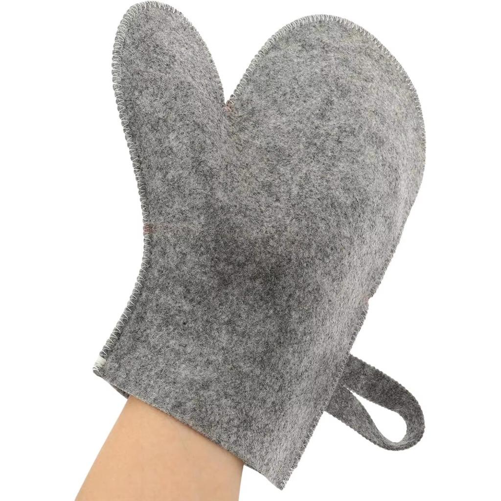 5-Piece Sauna Accessory Set Wool Felt Gloves Slippers Seat Cushion & Hat with Storage Bag for Hair Drying & Cleaning