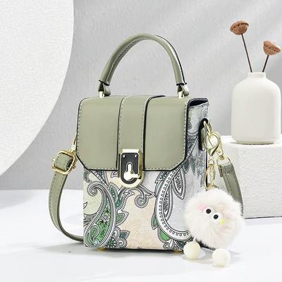 Women's Paisley Print Box Crossbody Bag, Lightweight PU Leather Mini Top Handle Handbag, Detachable Strap Shoulder Bag