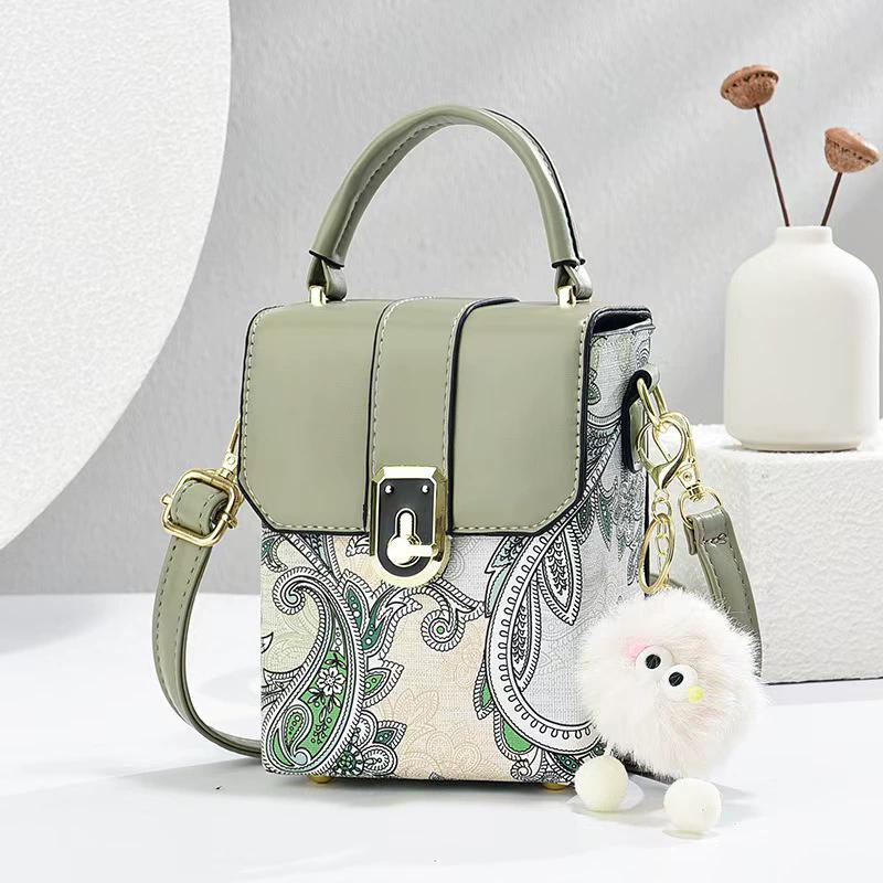 Women's Paisley Print Box Crossbody Bag, Lightweight PU Leather Mini Top Handle Handbag, Detachable Strap Shoulder Bag