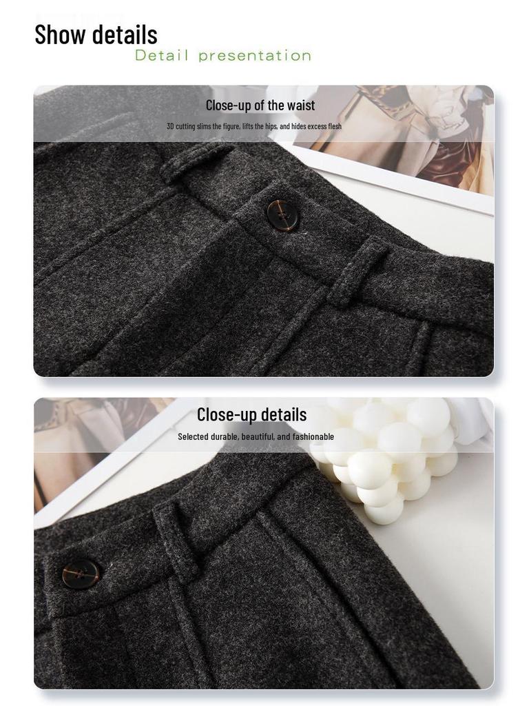Unisex High-Waisted Gray Wool Sweatpants for Kids, Winter 2025: Thick Wide-Leg Petite Fit