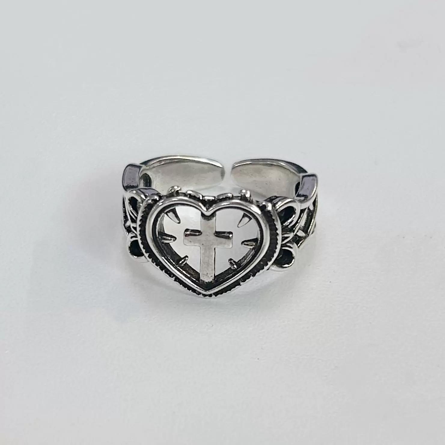 

Punk Gothic Cross Heart Open Rings For Men Women Hip Hop Fashion New Unisex Jewelry Couple Gift Party Rock anillos resizable