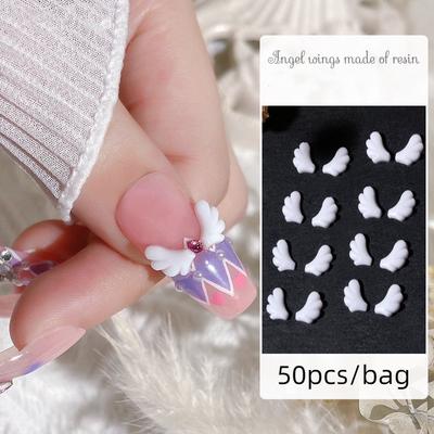 50 adet Sol/sağ Eklenmiş melek Kanatları Nail Art Takılar Sol ve Sağ Kanatları Beyaz Reçine Nail Art Dekorasyon Araçları
