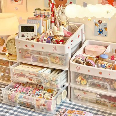 Ins Transparent Drawer Storage Box Pink Cosmetic Finishing Makeup Box Dormitory Kawaii Shelf Cute Girl Heart Desktop Organizer