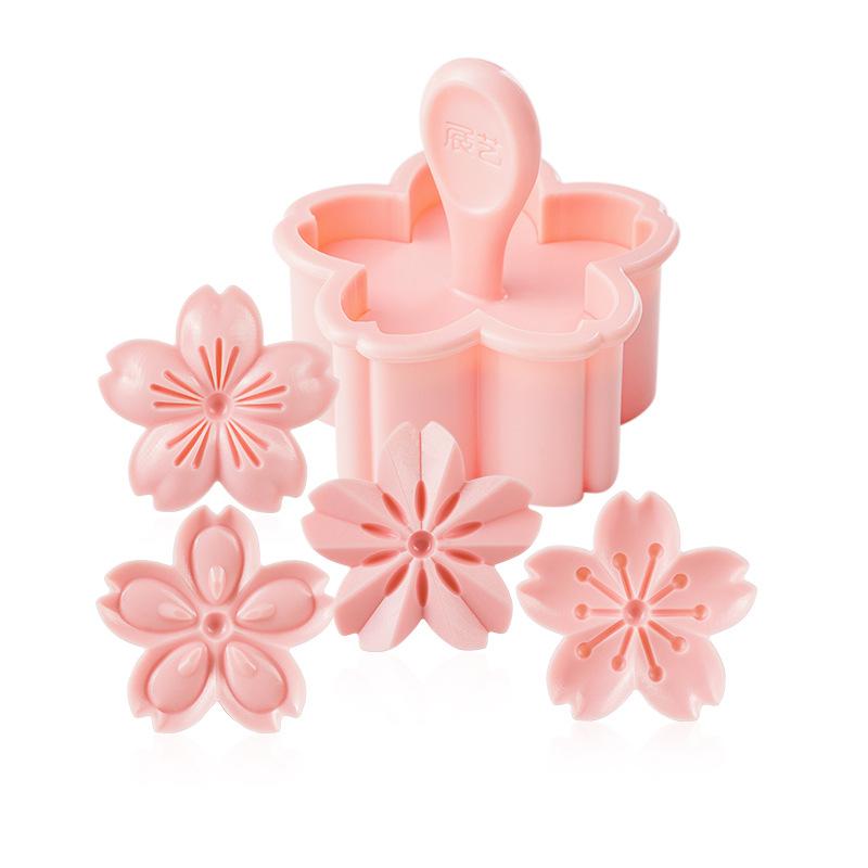 5pcs/set Sakura Cookie Mold Stamp Biscuit Cutter Cherry Blossom Flower DIY Floral Mooncake Mold Fondant Baking Tool