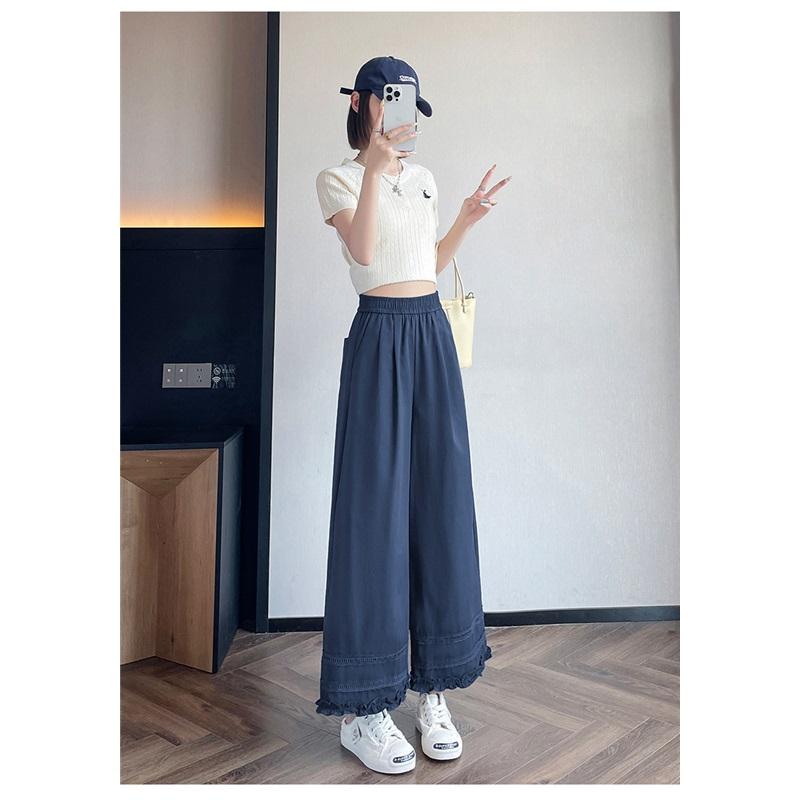 Women's Lace Trim Crochet Wide Leg Ankle Length Pants Summer Loose Thin Style Petite Friendly Sun Protection Casual Trousers