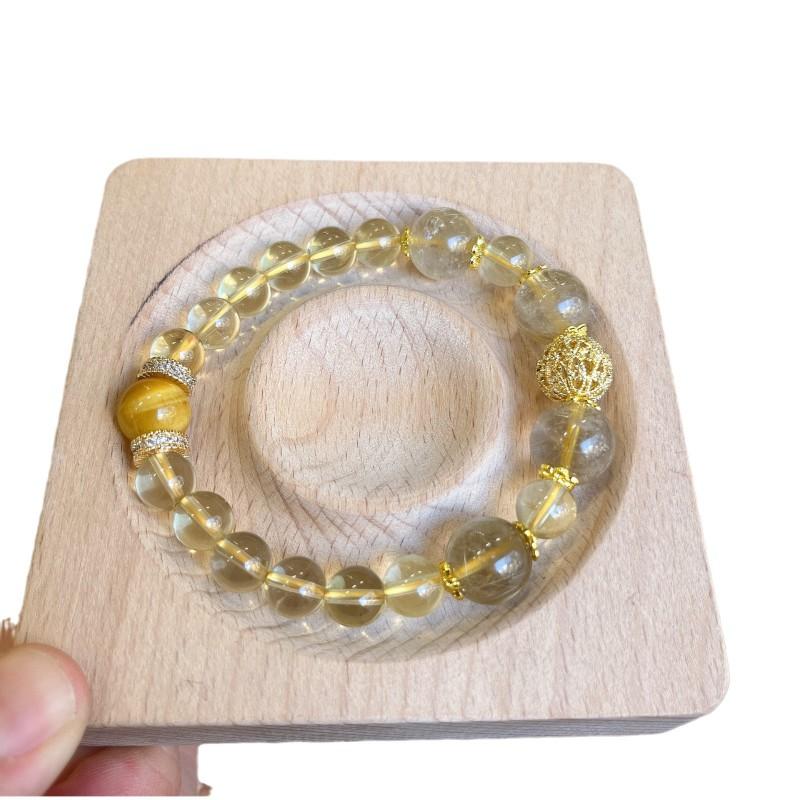 Handmade Natural Citrine Bracelet With Rutilated Quartz Beads 8mm Large Stylish Minimalist Womens Jewelry Gift