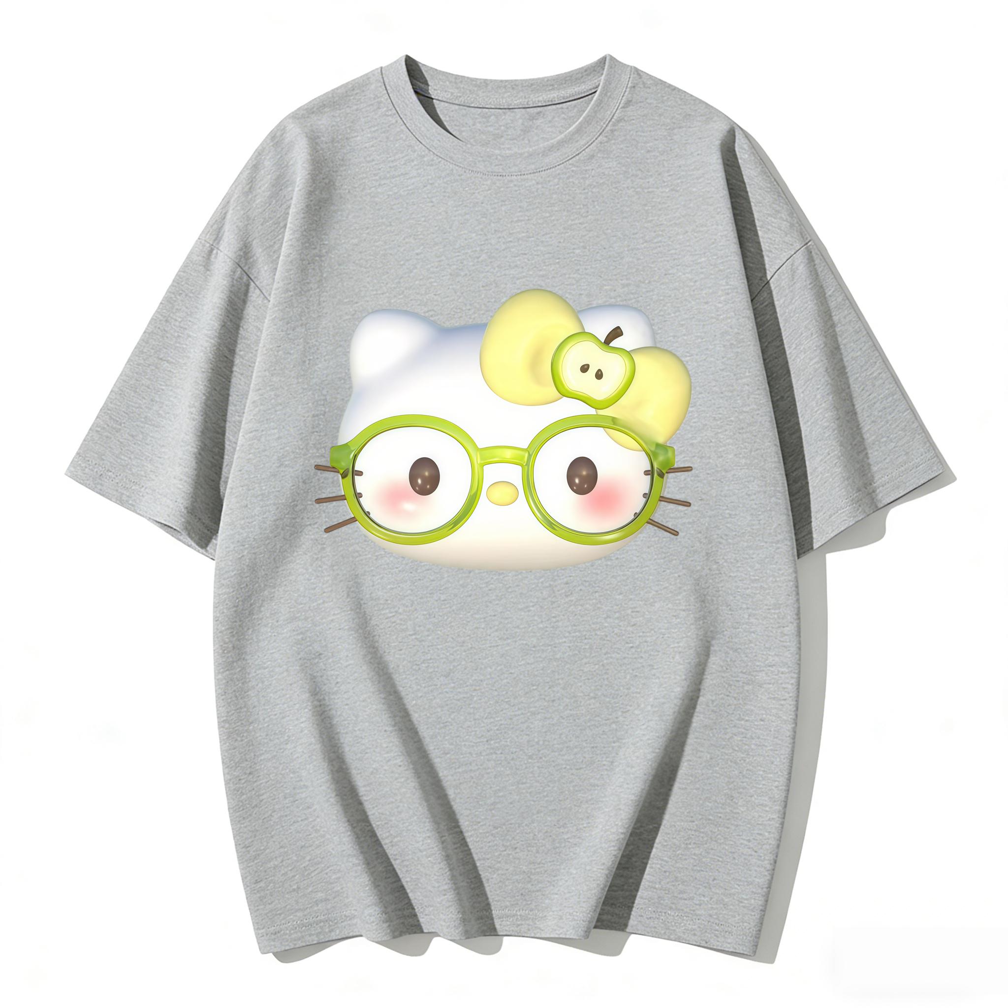 

2026 Hello Kitty Cartoon Printed Short Sleeve Summer Cotton Tshirts Womens Family Matching Outfits Tops Tee Trendy Y2k Tops S