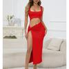 Women's Long Skirt Halter Solid Color Hollow Midriff Sexy Dress