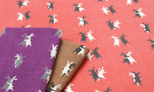 Someno Anbo Tenugui "Rabbit Waltz Brown" Authentic Dyed Cotton 100% Tokuoka Made In Japan 35cm X 100cm