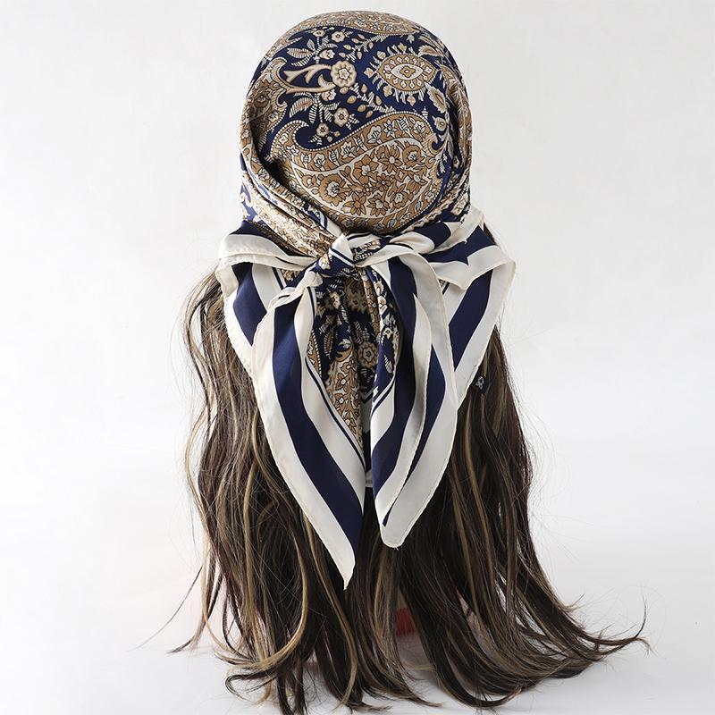 Bohemian Style Floral Print Women’s Square Silk Scarf Satin Head Wrap Tropical Leaf Flower Design Scarves Bandana Hijab