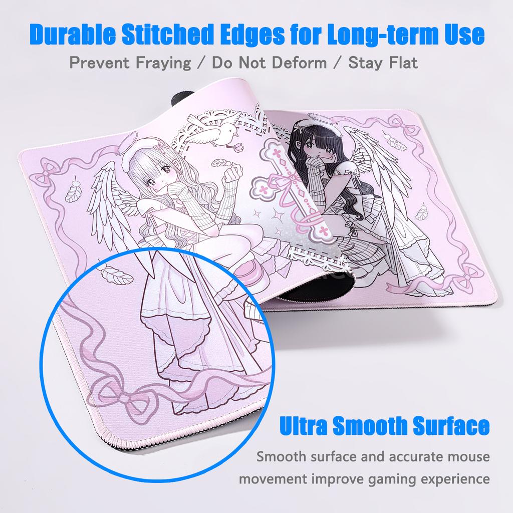 Anime Roztomilé Andělské Dívky Podložka pod Myš Herní Rozšířená Podložka na Stůl pro Notebook PC Kawaii Herní Skříňka Podložka pod Myš XXL Koberec pod Klávesnici Růžový Koberec