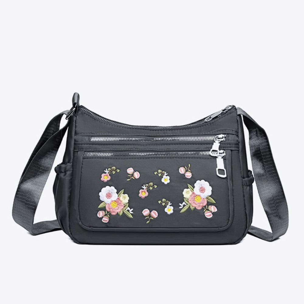Waterproof Embroidered Oxford Shoulder Bag Multi Pockets Middle Aged Messenger Bag Handbag