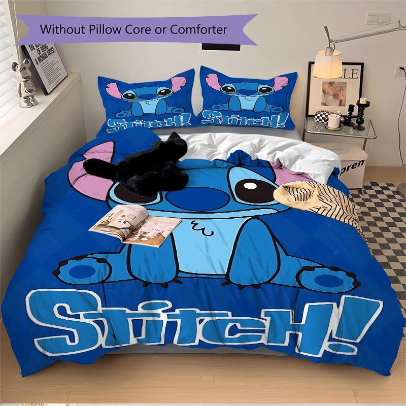 Stitch'S Blue Adventure Print 3Pcs Bedding Setduvet Cover With 2 Bedropillowcase Home Birthday Gift