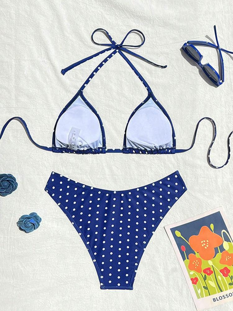 Sexy Polka Dot Laced Up Bikinis Women Split Swimsuit Beach Brazil Bikini 2026 New All Season Backless Bikinis 2 Piece Set