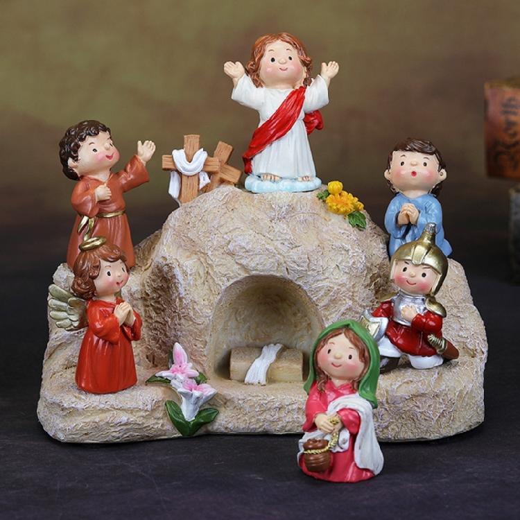 Christmas Resurrection Ornament Set with Handmade Resin Characters and Soft LED Glowing