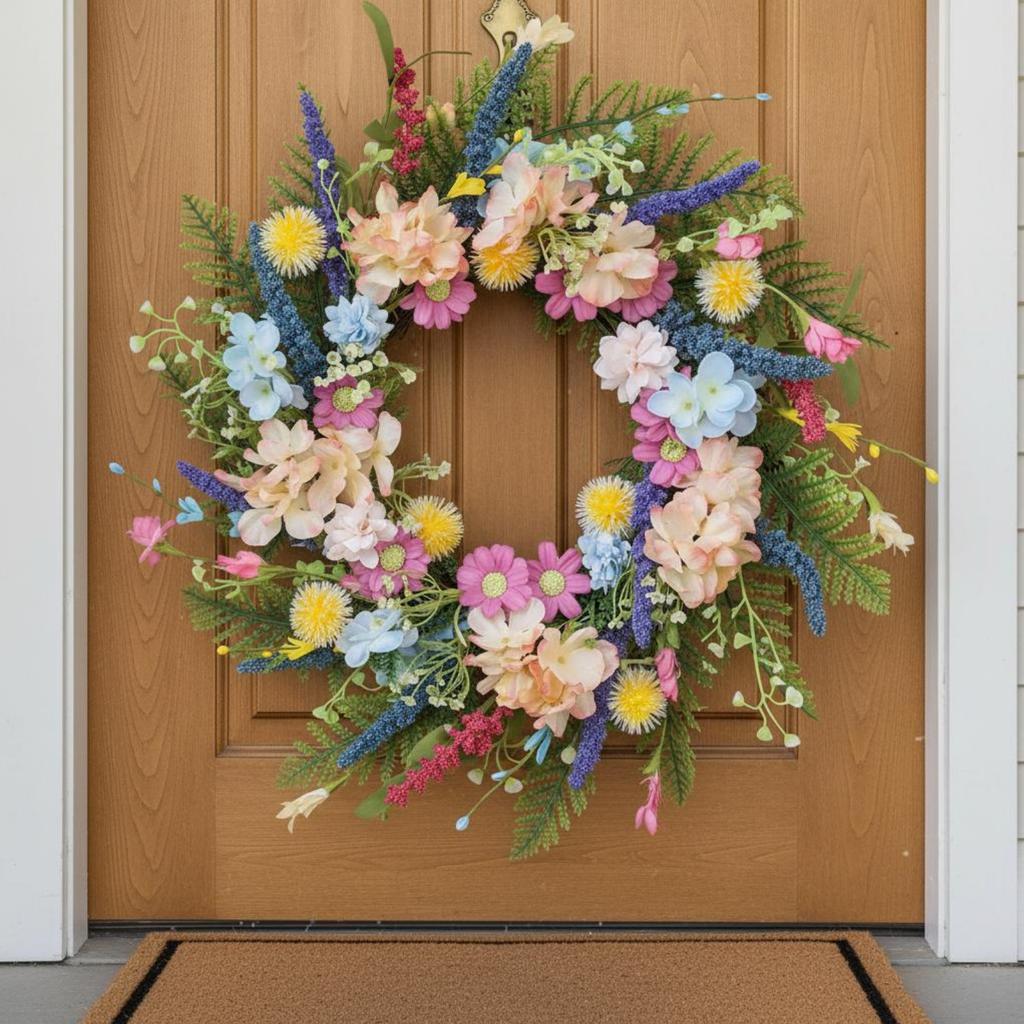 Artificial Flower Wreath Realistic Look Seasonal Floral Wreath Wall Decor Lively Hues House Decoration for Easter, Wedding