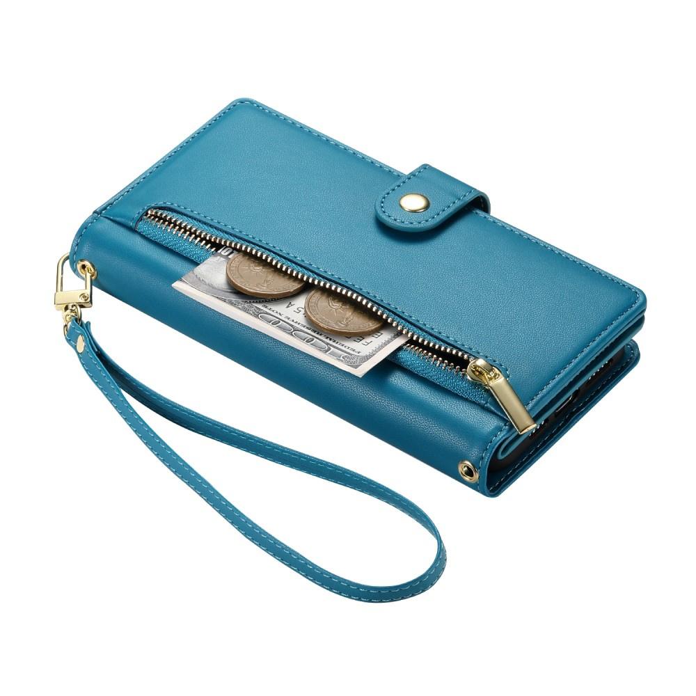 iPhone 16 Pro Max Flip Case, Wallet Zipper Pocket, Blue