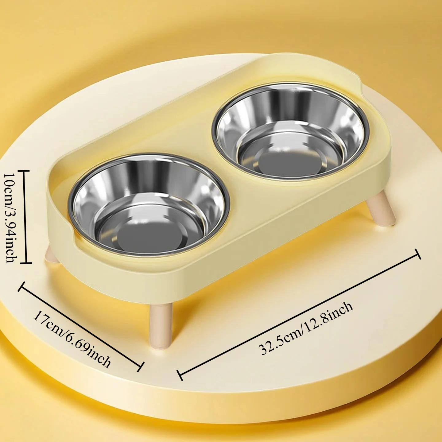 1pcs Double Bowl Anti Spill Pet Bowl Water and Food Integrated Dog Bowl Cervical Protection Cat and Dog Water and Food Bowl жёлтый