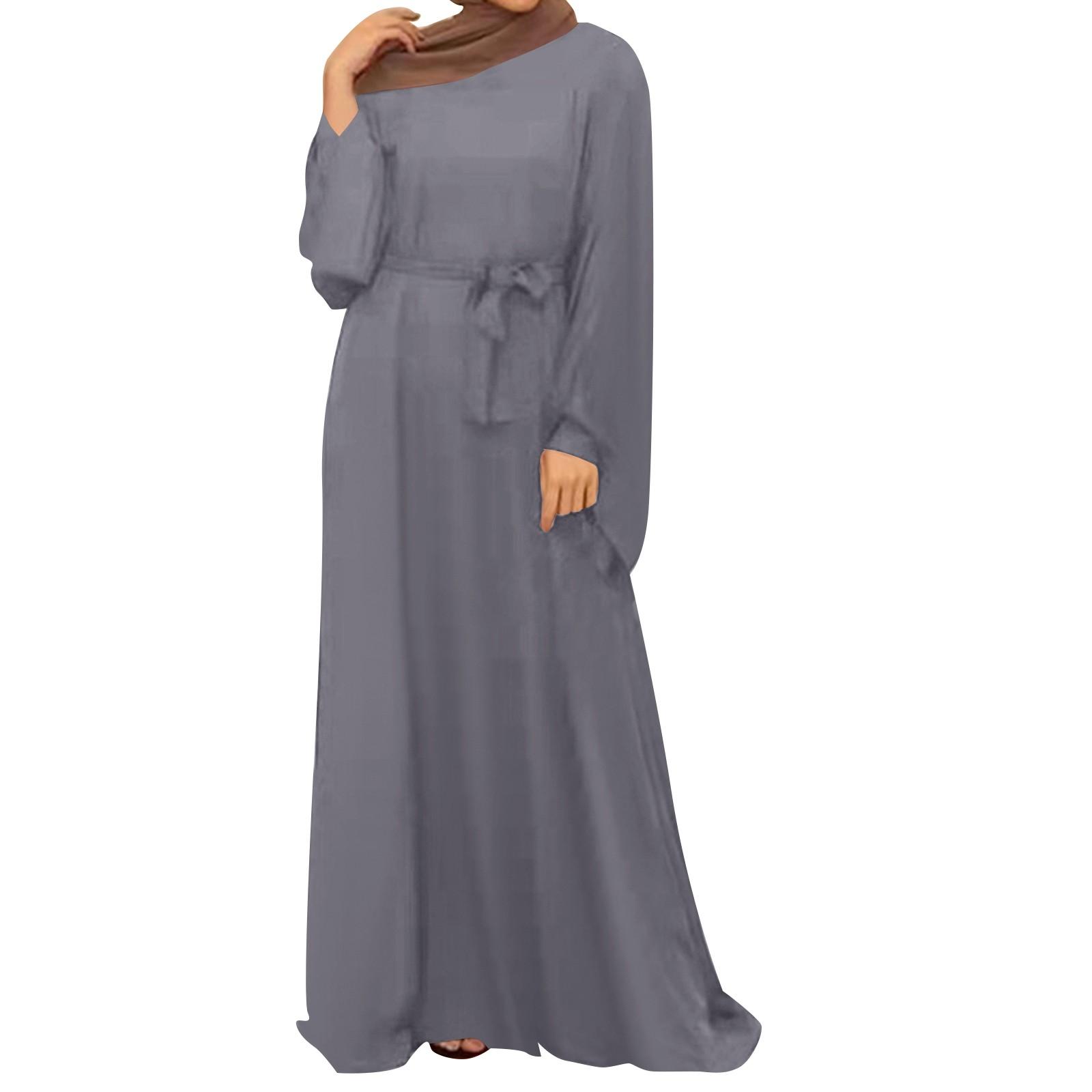 

Мусульманские женские платья Повседневные платья с длинным рукавом и круглым вырезом S