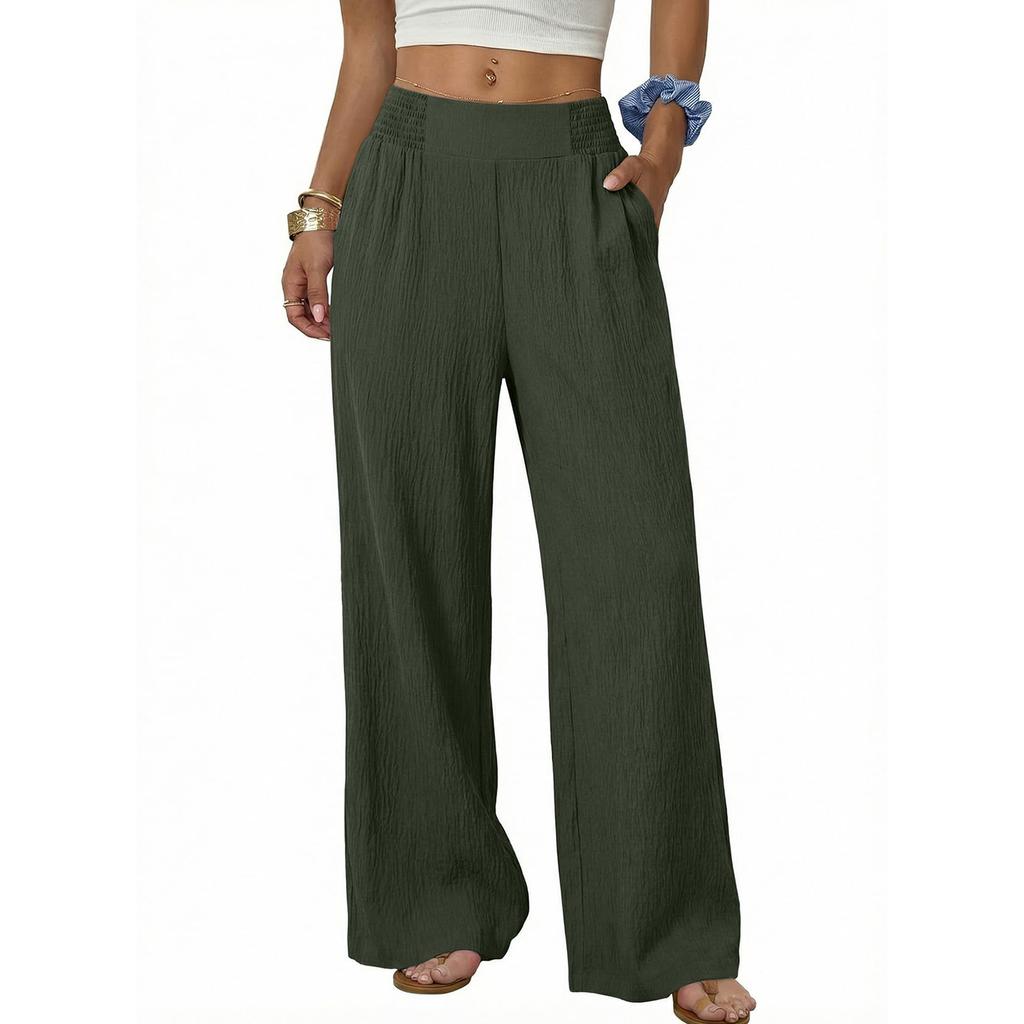 Women High Waist Wide Leg Pants Loose Fit Trousers with Pockets Comfortable Lightweight Casual Style for Daily Wear