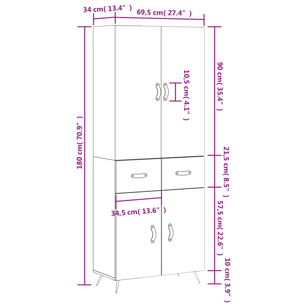 Highboard Concrete Grey 69.5 x 34 x 180 cm Particleboard