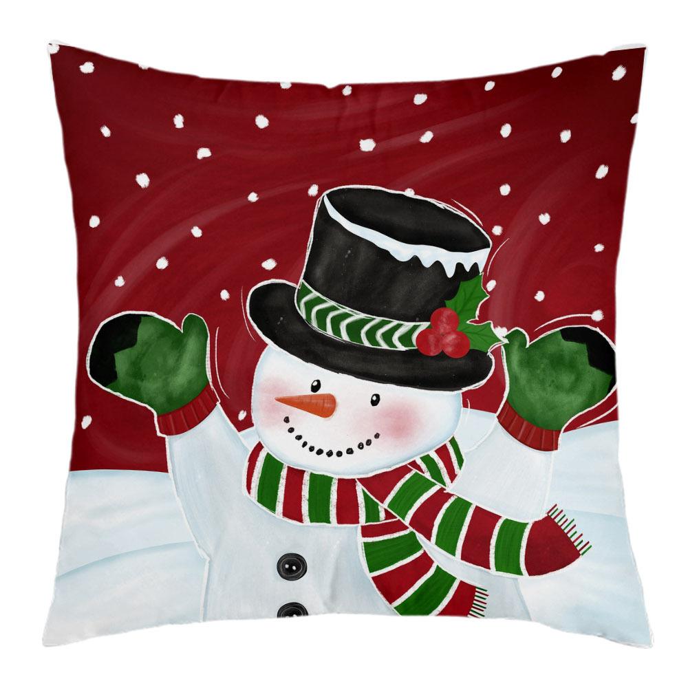 New Christmas Short Plush Pillow Cover Peach Skin Digital Printing Cushion Cover Christmas Snowman Pattern