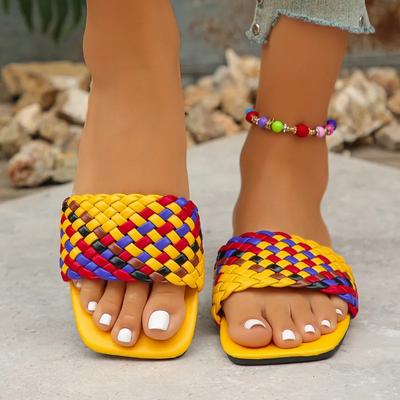 Shoes for Women  Open Toe Women's Slippers Outdoor Beach Slippers Women Square Toe Mixed Colors Flat with Plus Size Sandals