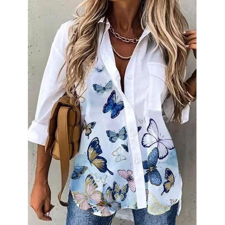New Spring Summer Women's Fashion Long Sleeve Print Top
